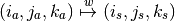 (i_a, j_a, k_a) \overset{w}{\mapsto} (i_s, j_s, k_s)